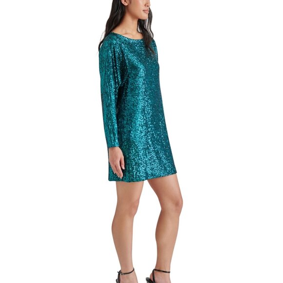 Steve Madden Ginger Sequin Mini Dress Long Sleeve Deep Teal NWT Size 2 - Picture 5 of 5